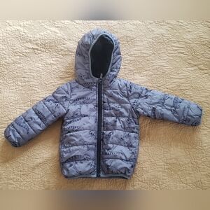 Carters Toddler Boy Hooded Puffer Jacket Dinosaur Design 3T Full Zip Winter Coat